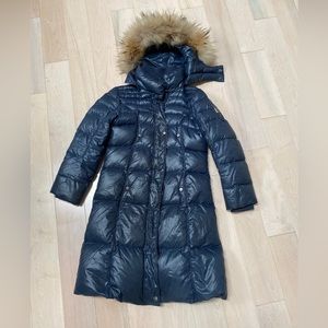 Add down navy quilted raccoon fur hood coat long jacket